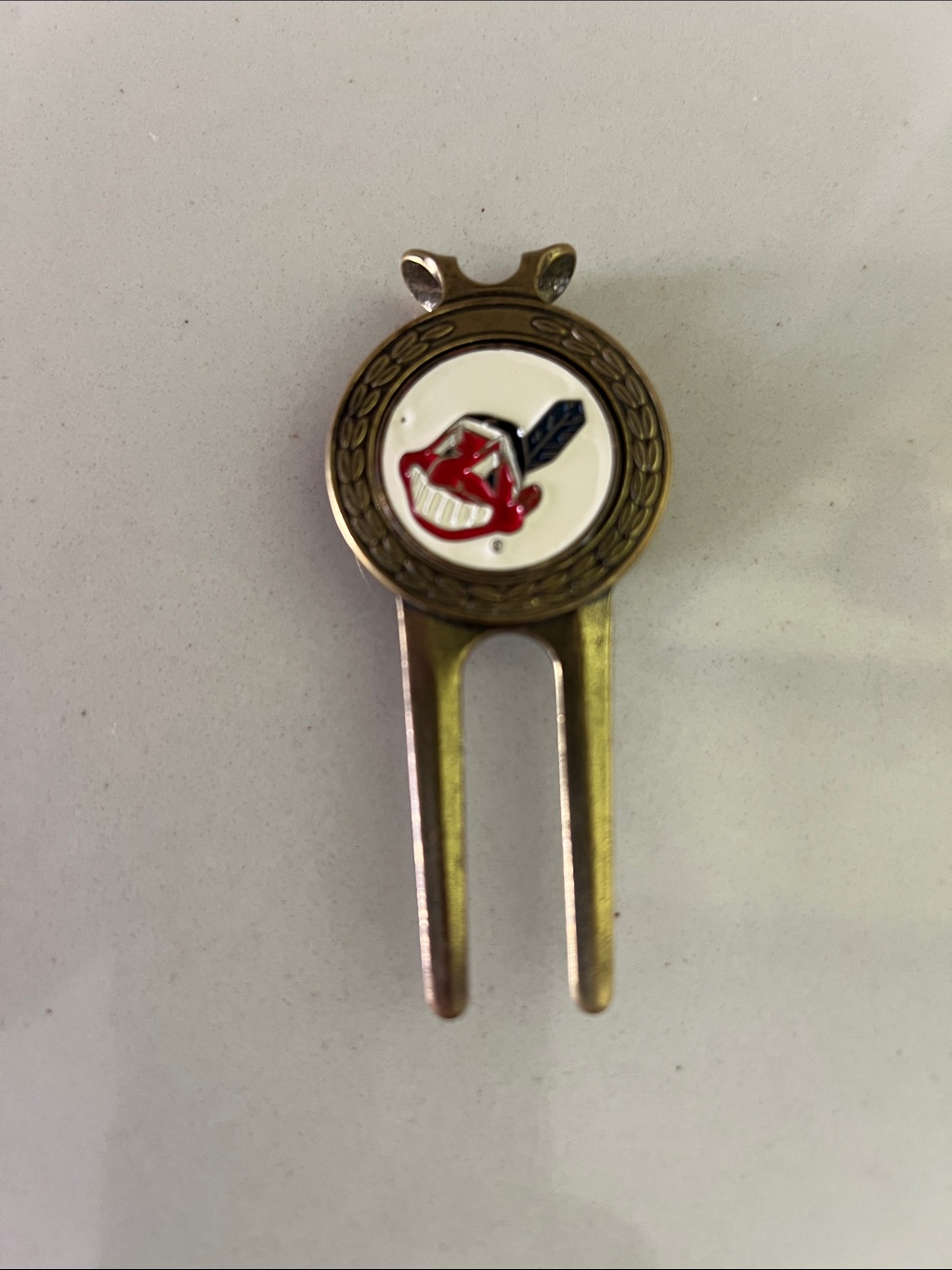 Vintage Cleveland Chief Wahoo Golf Divot Tool With Red  White Enamel Emblem